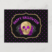 Floral de Caveira Dourada com Bolinhas de Hallowee