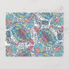 Cartão Postal Floral de Cor Amarela Azul Moderna Vintage