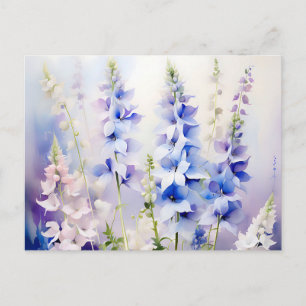 Cartão Postal Floral de Delphinium Delicado com Lavagens de Aqua