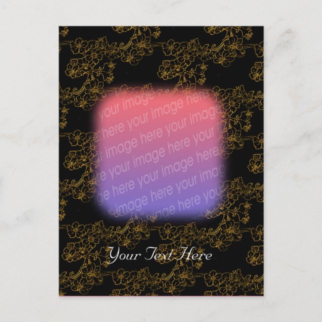 Cartão postal Floral de Design Elegante Dourado (Frente)