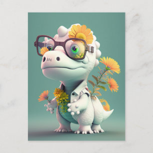 Cartão postal floral de dinossauro médico Kawaii