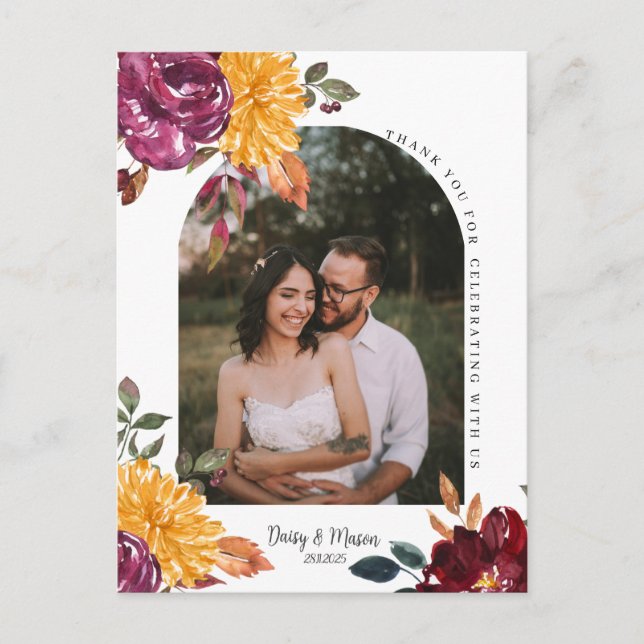 Cartão Postal Floral de outono com agradecimento de flores em aq (Frente)