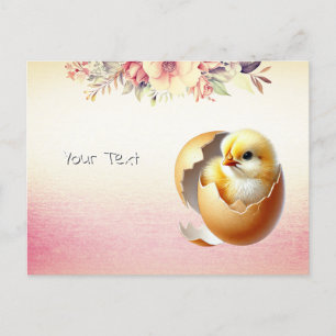 Cartão Postal Floral de Pequeno Pintinho Eclodindo