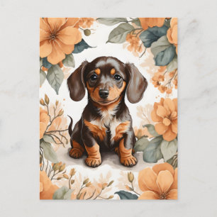 Cartão Postal Floral de Pêssego Castanho-Cachshund