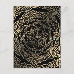 Cartão Postal Floral Dourado e preto Mandala linda Na moda