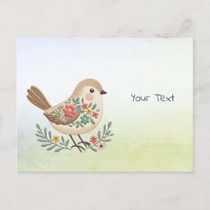 Cartão Postal Floral Dourado Little Bird