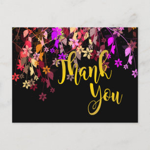 Cartão Postal Floral Dourado Obrigado Casamento