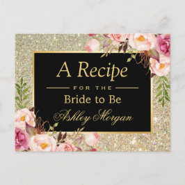 Cartão Postal Floral Dourado | Placa de recebimento de Chás de p