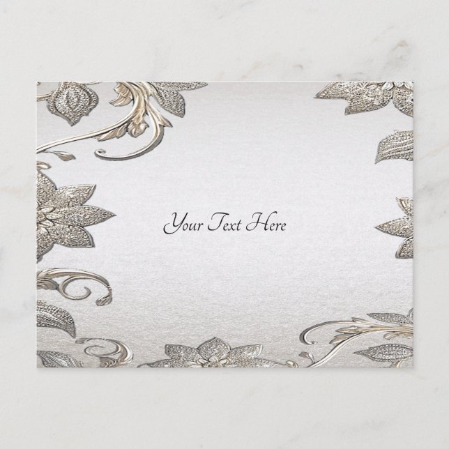 Cartão Postal Floral Dourado Prata (Frente)