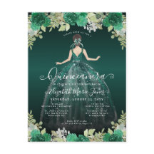 Floral Emerald Green Vestido Aniversário Quinceane