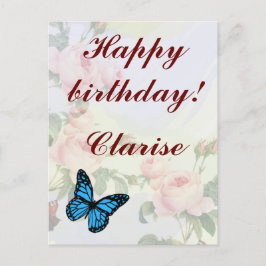 Cartão Postal Floral Ephemera vibrant color pink art