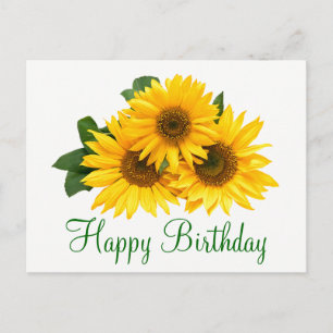 Cartão Postal Floral Feliz Aniversário Girassol Amarelo