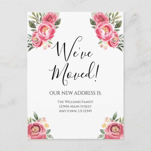 Cartão Postal Floral Flor de Peões Rosa de Anúncio em Movimento (Frente)