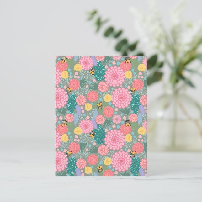 Cartão Postal Floral florescente (Em pé/Frente)