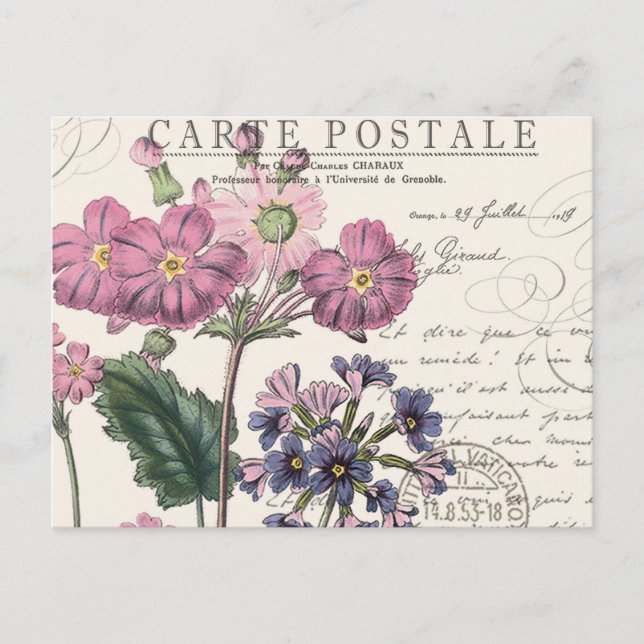 Cartão Postal floral francês da antiga vintage (Frente)