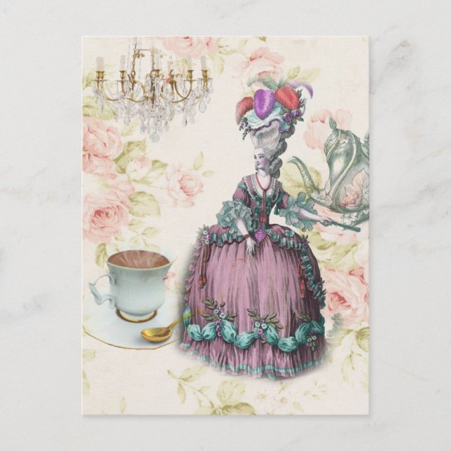 Cartão Postal Floral francês Paris Tea Party Marie Antoinette (Frente)