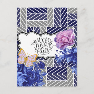 Cartão postal floral geométrico azul-cinza
