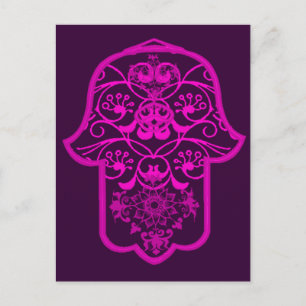 Cartão Postal Floral Hamsa Rosa
