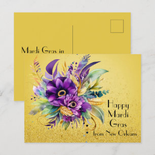 Cartão Postal Floral Happy Mardi Gras, de Nova Orleans