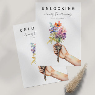 Cartão Postal Floral House Keys Marketing Imobiliário