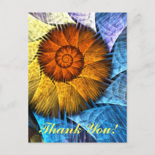 Cartão Postal Floral Laranja Amarelo Azul Abstrato Art Obrigado