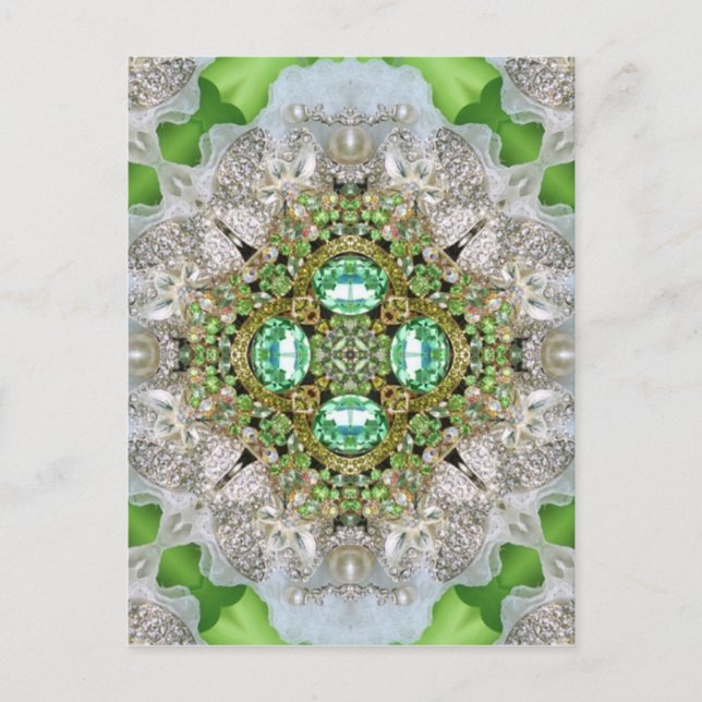 Cartão Postal Floral mandala bling emerald green rhinestone (Frente)