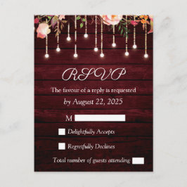 Cartão Postal Floral Maroon Wooden Rustic Wedding RSVP