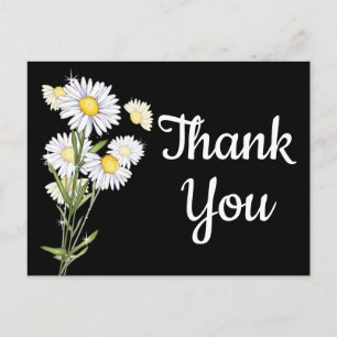 Cartão Postal Floral Obrigado Daisy Flower White Daisies Black