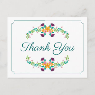 Cartão Postal Floral Obrigado Flor Verde Casamento Vintage Boho