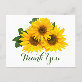Cartão Postal Floral Obrigado Girassóis Flores Amarelas e Verdes