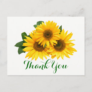 Cartão Postal Floral Obrigado Girassol Amarelo e Flores Verdes