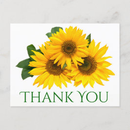Cartão Postal Floral Obrigado Girassol Amarelo e flores verdes
