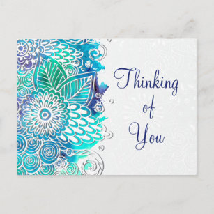 Cartão Postal Floral oral azul e lacrimal Mandala Motif