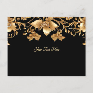 Cartão Postal Floral Ornamentado Dourado Preto