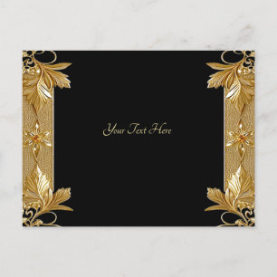 Cartão Postal Floral Ornatado Dourado e Preto