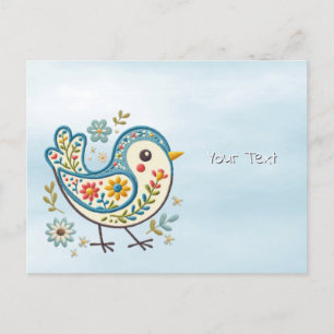 Cartão Postal Floral Pássaro Azul