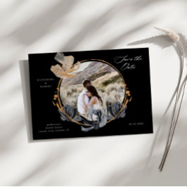 Cartão Postal Floral Preto Dourado Exclusivo Salvar a Data