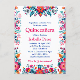 Cartão Postal Floral Quinceanera White Festa Mexicana Aniversári