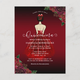 Cartão Postal Floral Red Princess Dourado Birthday Quinceañera