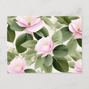 Cartão Postal Floral Rosa Suave Com Padrão De Folhas De Eucalipt