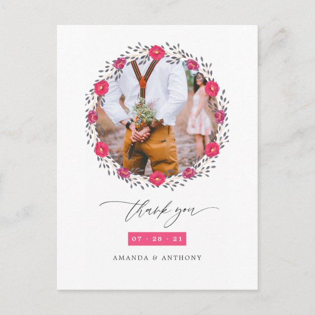 Cartão Postal Floral Safari Wedding Obrigado (Frente)