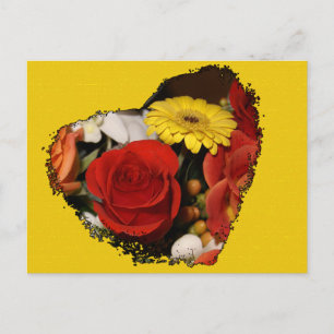 Cartão Postal Floral Salvar o Buquê Forma Coração de Data