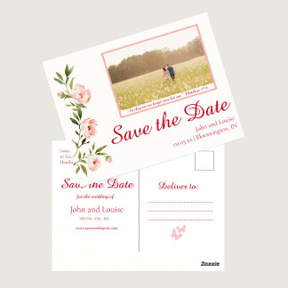 Cartão Postal Floral Salve a data do casamento cristão