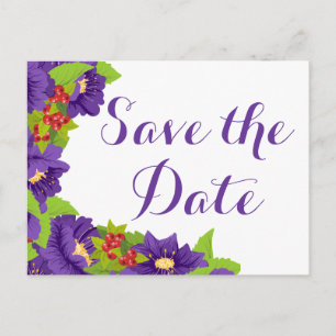 Cartão Postal Floral Save the Date Roxo Casamento Noivado