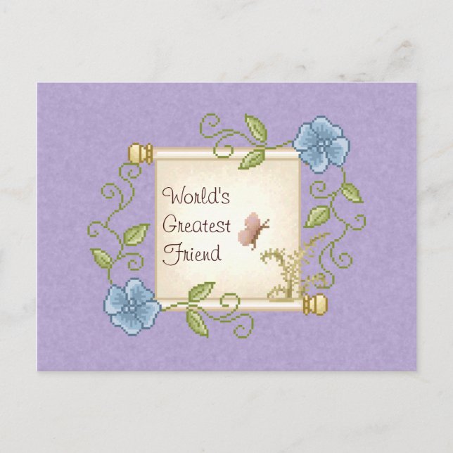 Cartão Postal Floral Scroll Pixel Art (Frente)