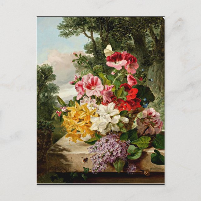 Cartão Postal Floral Still Life, pintura de arte, 1865 (Frente)