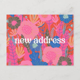 Cartão Postal Floral Vermelho Colorido Nós nos Mudamos para Nova