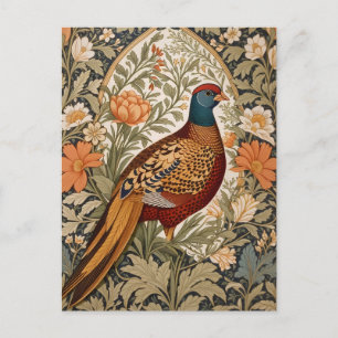 Cartão Postal Floral Vintage Faisão Inspirado em William Morris