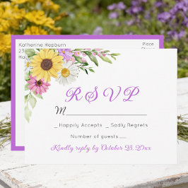 Cartão Postal Floral Wedding Wildflower Sunflower Daisy RSVP