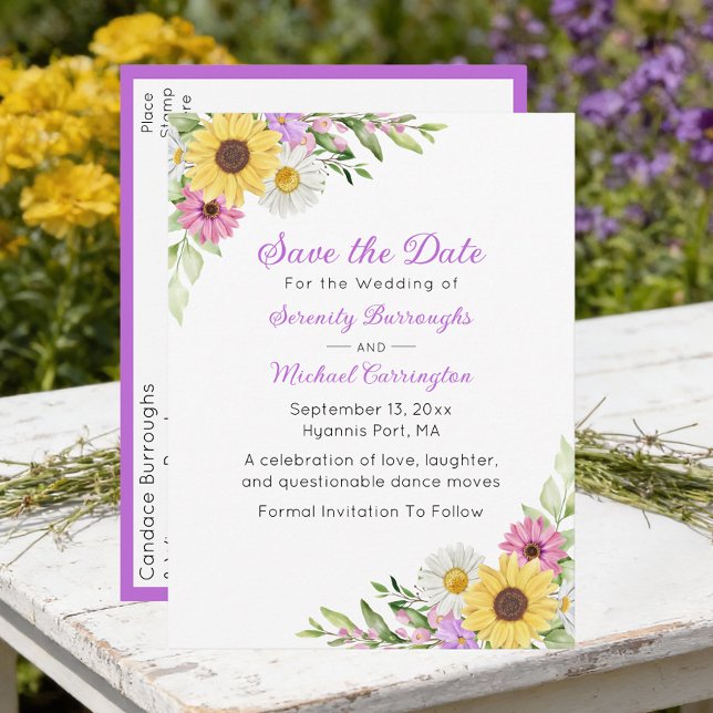 Cartão Postal Floral Wildflower Save the Date Wedding (Criador carregado)